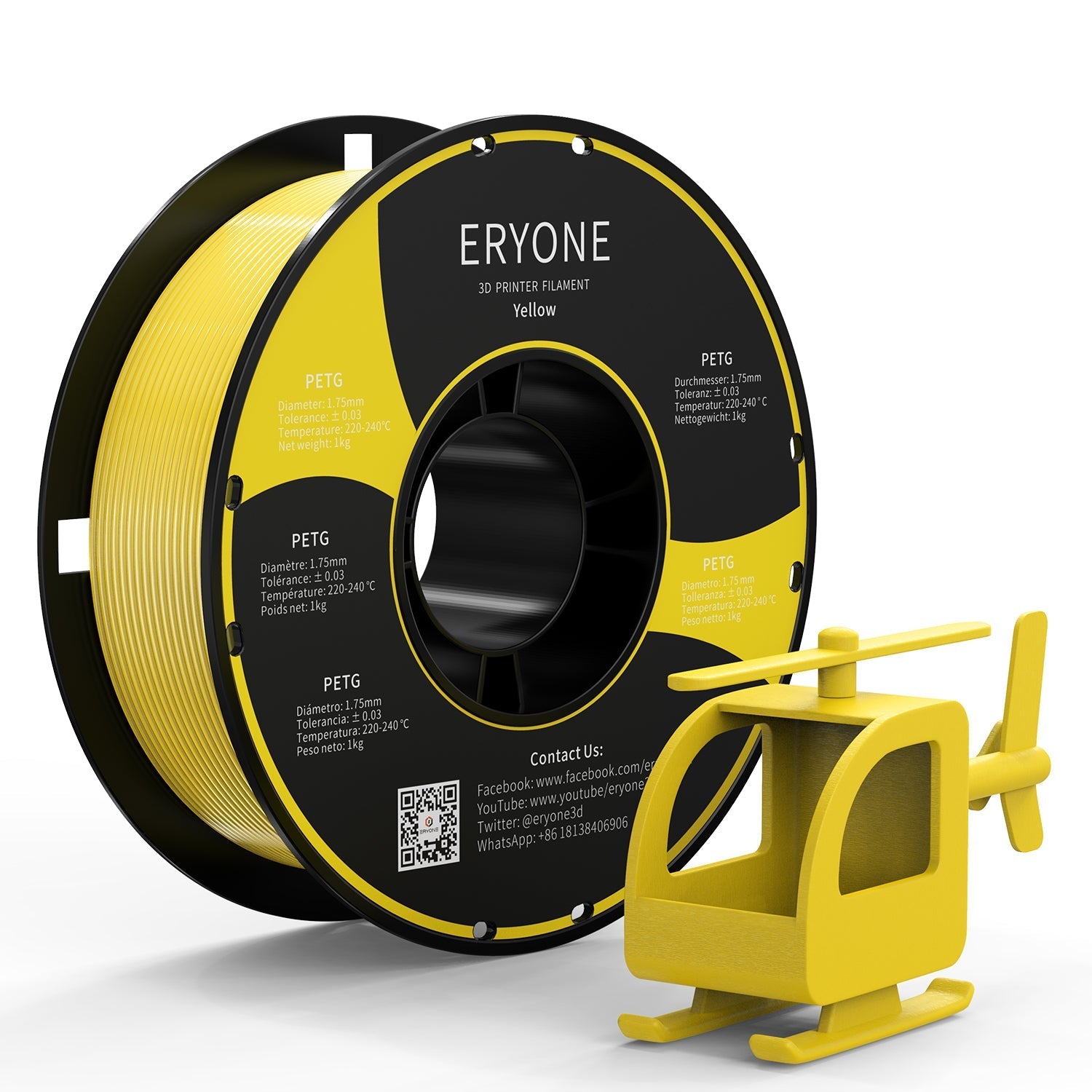 ERYONE PETG Filament, 1.75mm ±0.03mm Filament pour imprimante 3D, 1KG(2.2LBS)/ Bobine