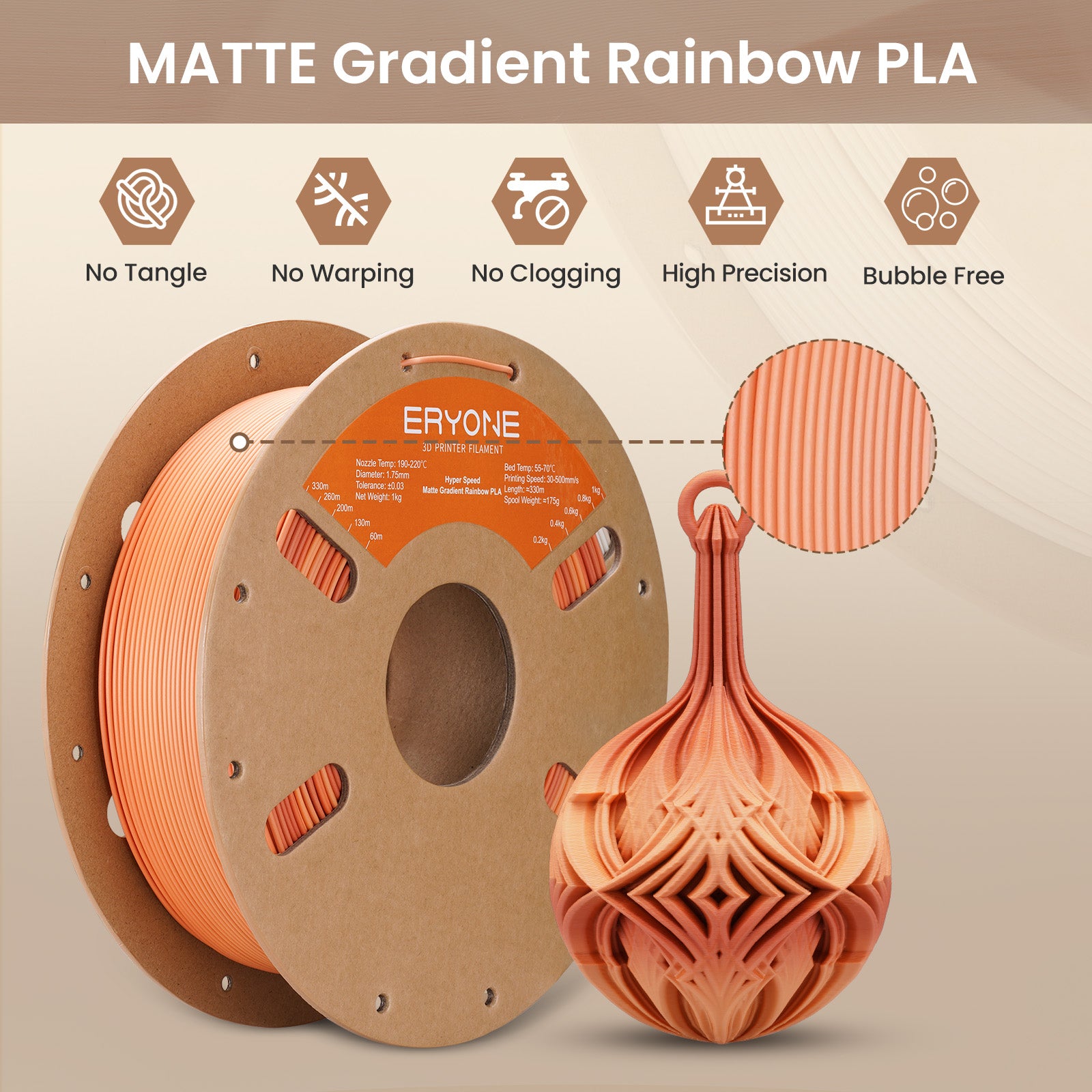 ERYON High Speed Matte Dual-Color PLA Filament for 3D Printers,1kg (2.2LBS)/Spool 1.75mm,Accuracy +/- 0.03 mm