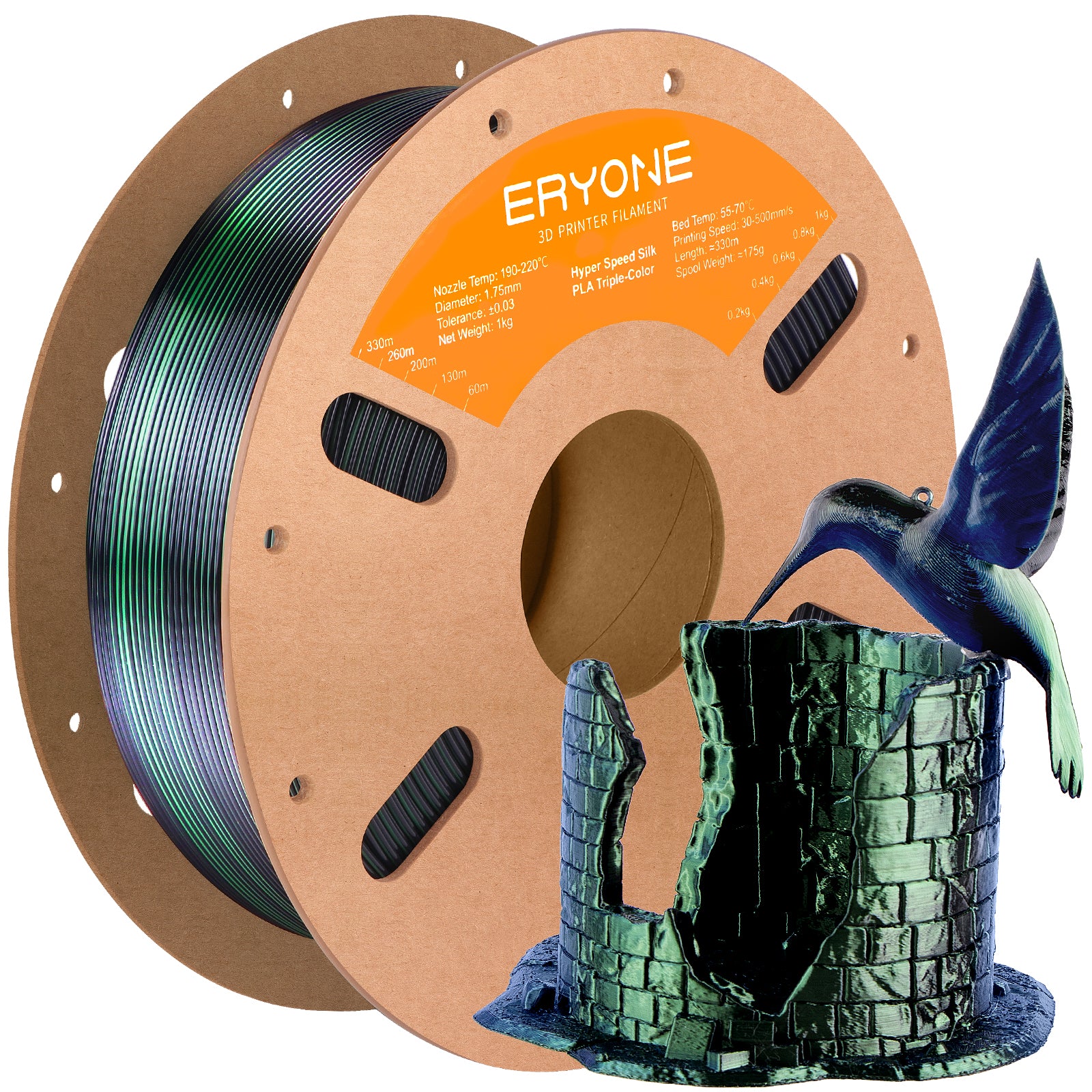 ERYONE Triple-Color Silk PLA Filament for 3D Printers,1kg (2.2LBS)/Spool 1.75mm,Accuracy +/- 0.03 mm