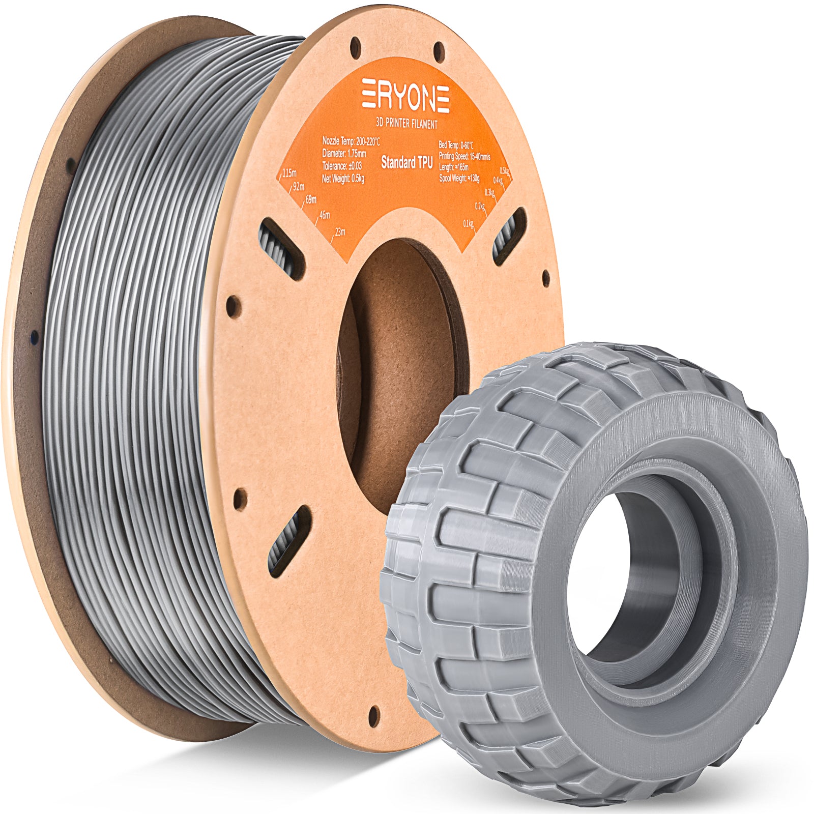 Filament pour imprimante 3D ERYONE 1.75mm TPU, précision dimensionnelle +/- 0.05 mm, 0.5kg (1.1 LB) / Bobine