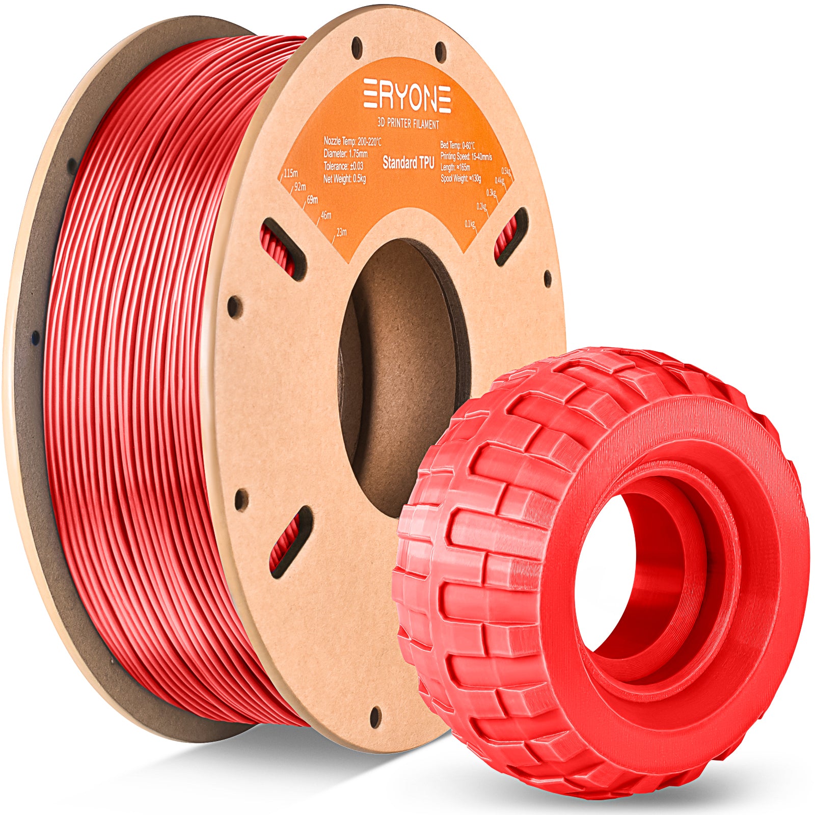 Filament pour imprimante 3D ERYONE 1.75mm TPU, précision dimensionnelle +/- 0.05 mm, 0.5kg (1.1 LB) / Bobine