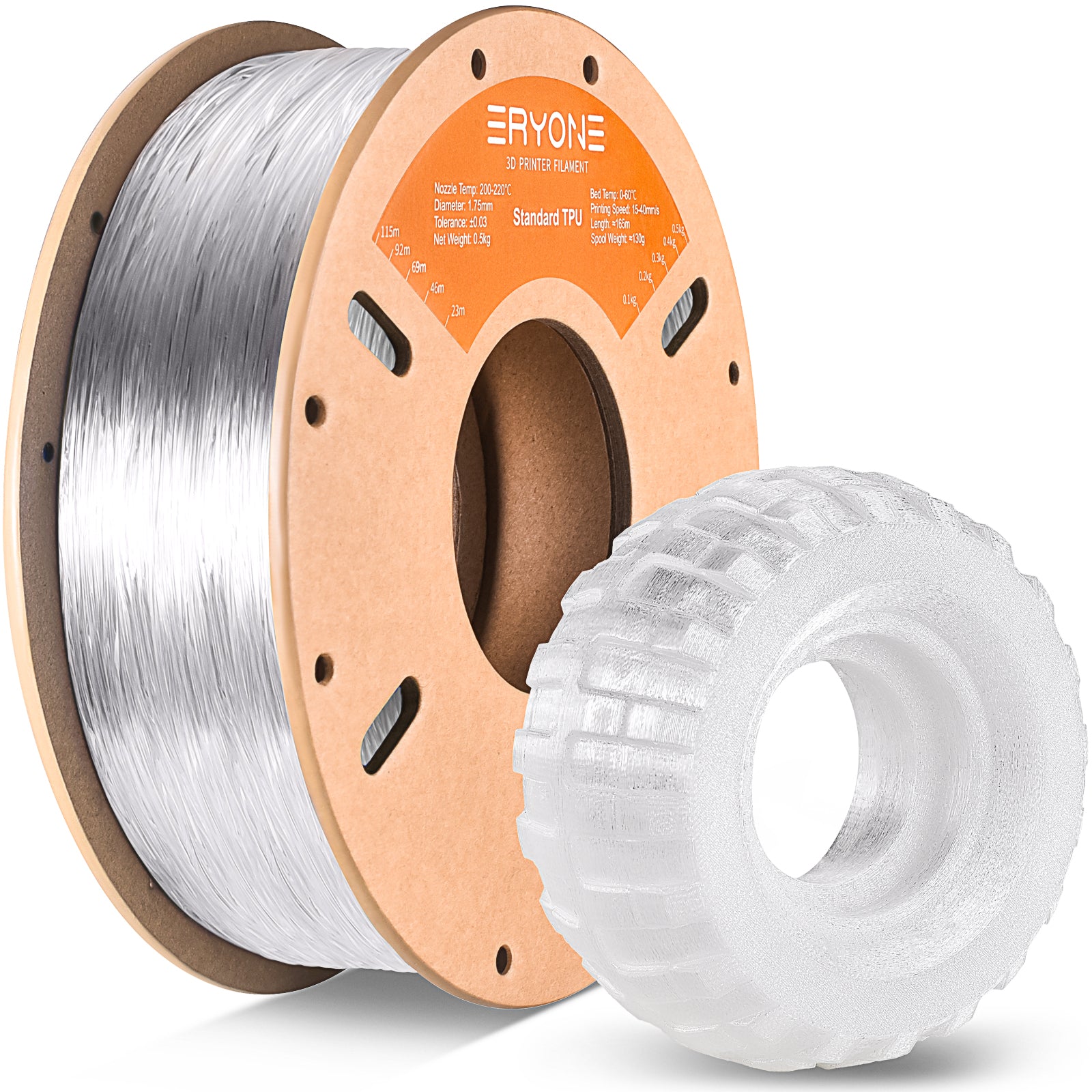 Pre-sale Filament pour imprimante 3D ERYONE 1.75mm TPU, précision dimensionnelle +/- 0.05 mm, 0.5kg (1.1 LB) / Bobine(MOQ:20 Rolls)