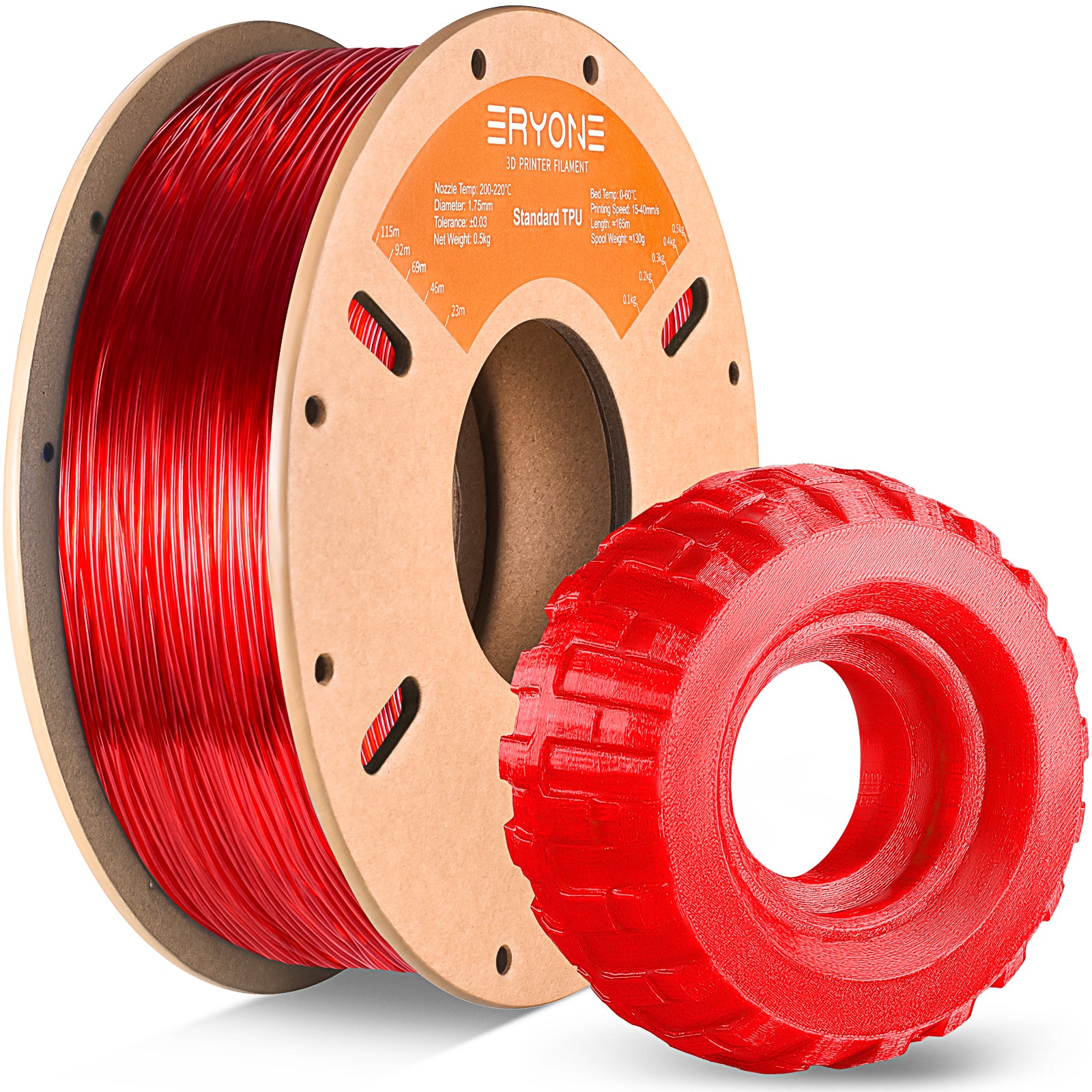 Pre-sale Filament pour imprimante 3D ERYONE 1.75mm TPU, précision dimensionnelle +/- 0.05 mm, 0.5kg (1.1 LB) / Bobine(MOQ:20 Rolls)