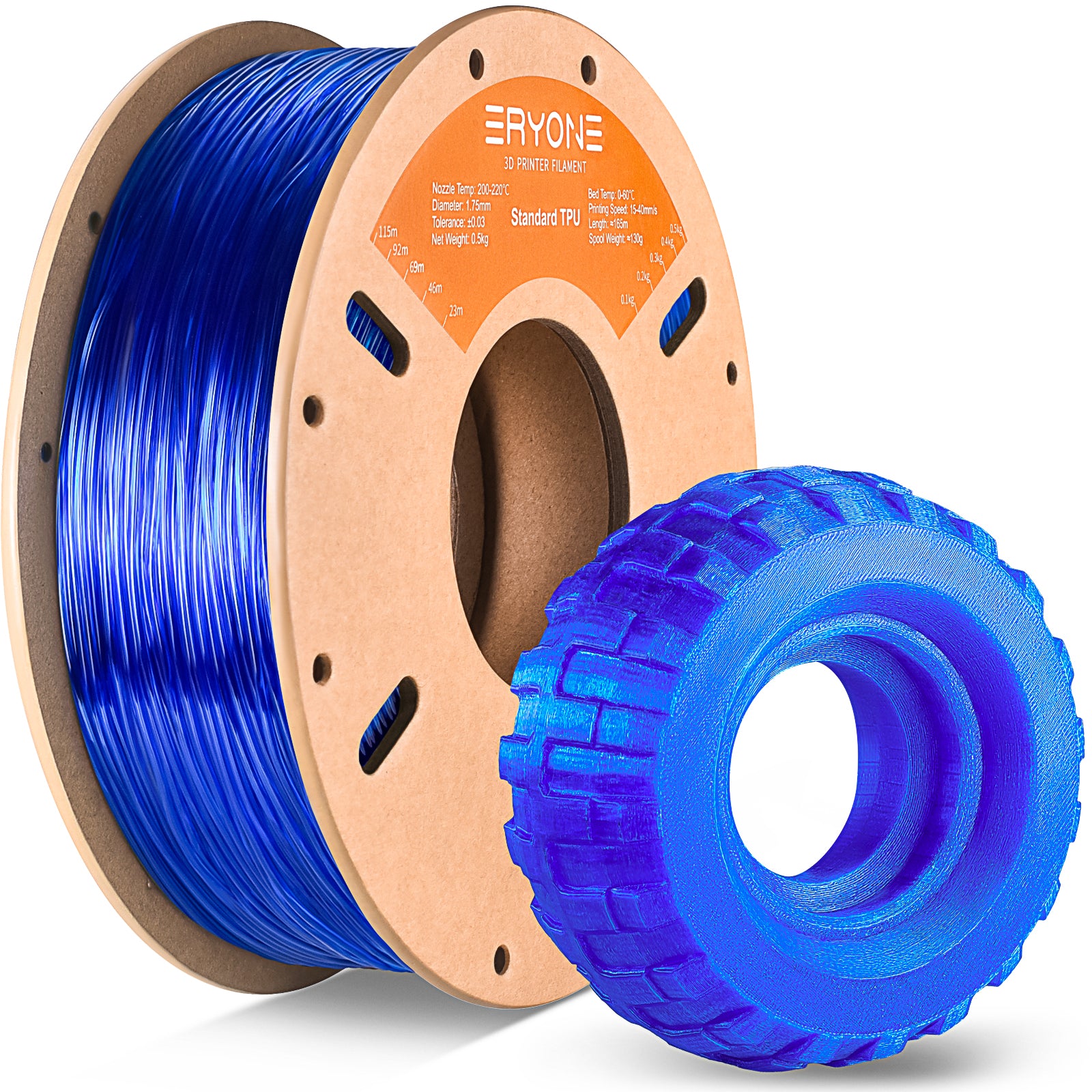 Filament pour imprimante 3D ERYONE 1.75mm TPU, précision dimensionnelle +/- 0.05 mm, 0.5kg (1.1 LB) / Bobine