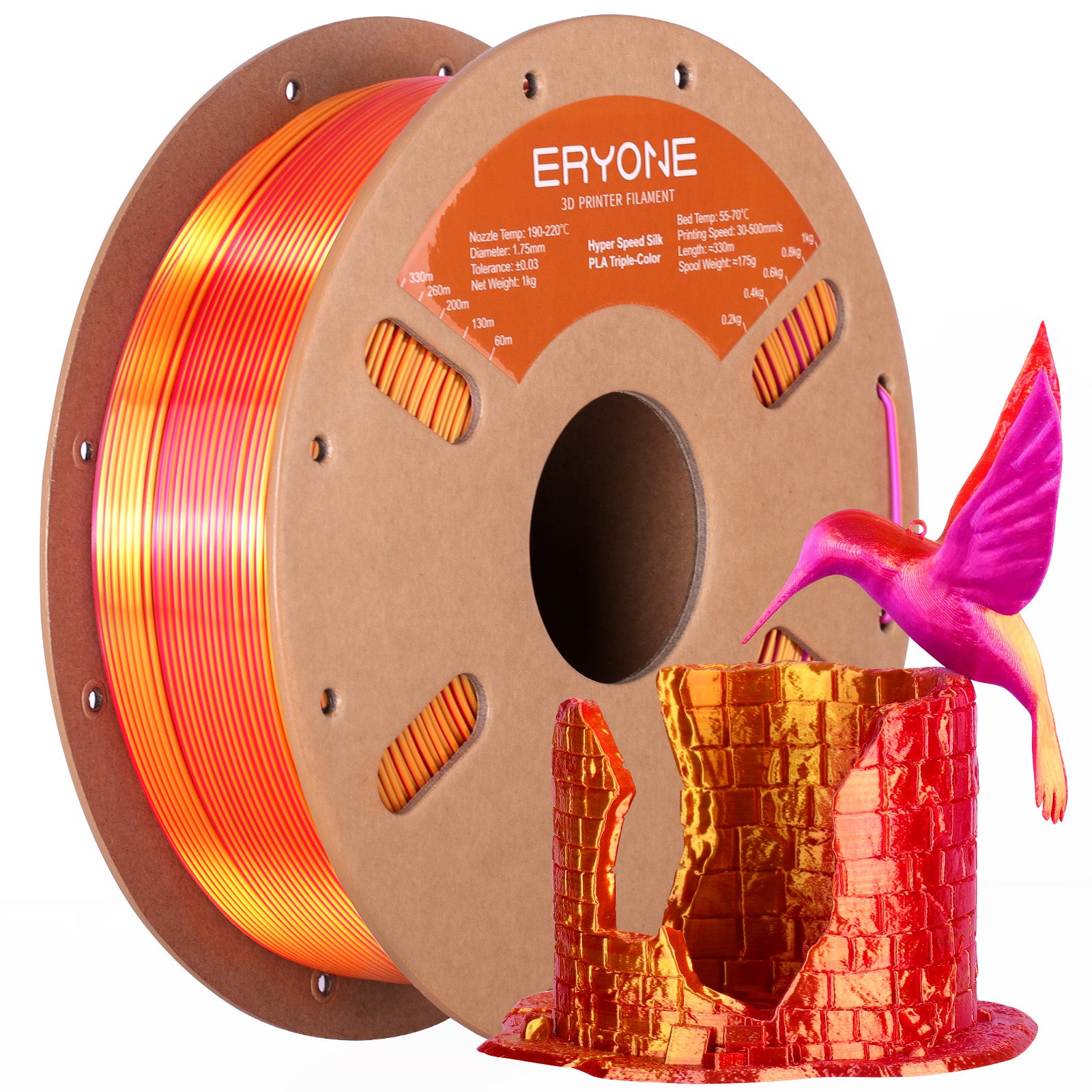 ERYONE Triple-Color Silk PLA Filament for 3D Printers,1kg (2.2LBS)/Spool 1.75mm,Accuracy +/- 0.03 mm