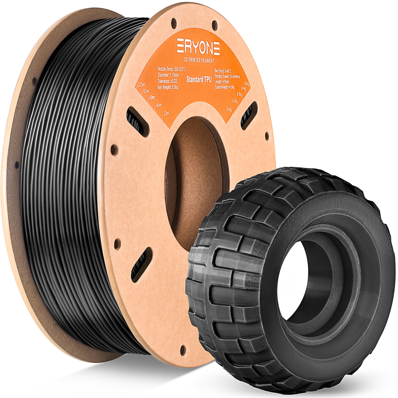 Filament pour imprimante 3D ERYONE 1.75mm TPU, précision dimensionnelle +/- 0.05 mm, 0.5kg (1.1 LB) / Bobine