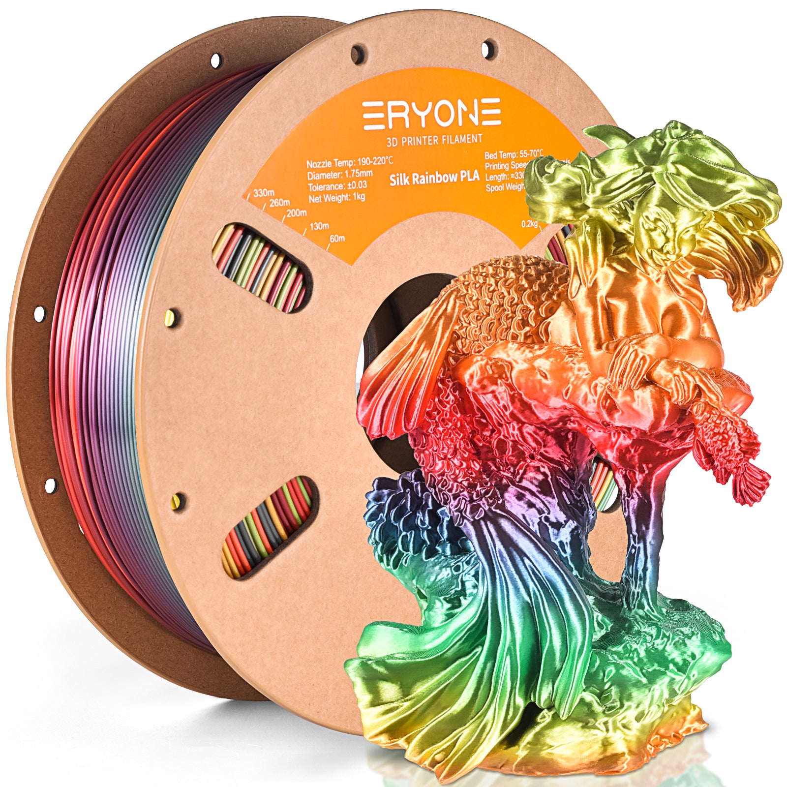 ERYONE Macaron Rainbow Filament PLA 1.75 mm for 3D Printer, +/-0.05 mm, 1 kg / Spool