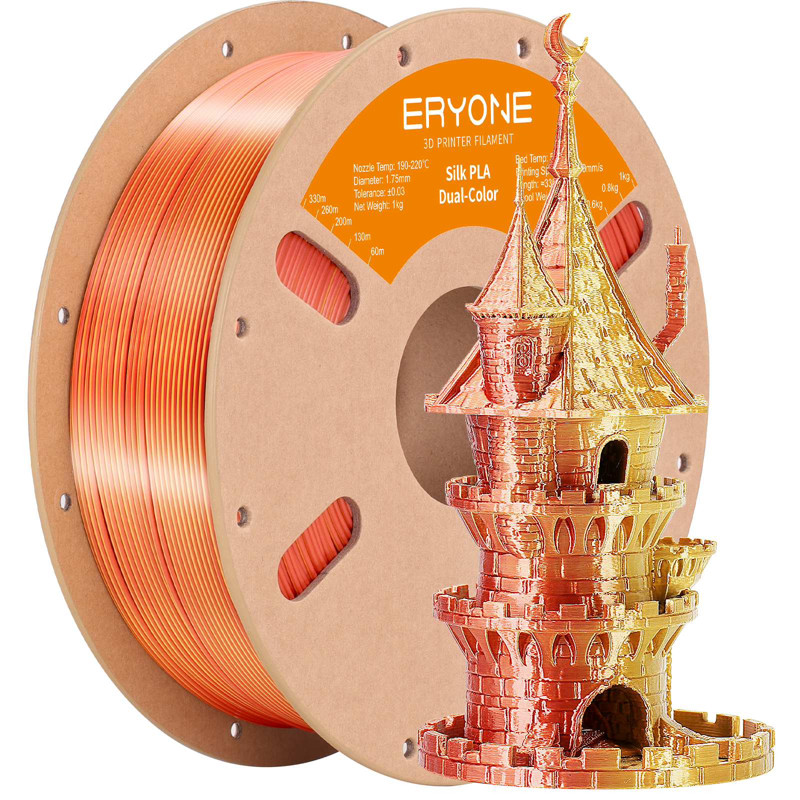 ERYONE 1kg (2.2LBS)/Spool 1.75mm Silk Dual-Color PLA Filament for 3D Printers,Accuracy +/- 0.03 mm