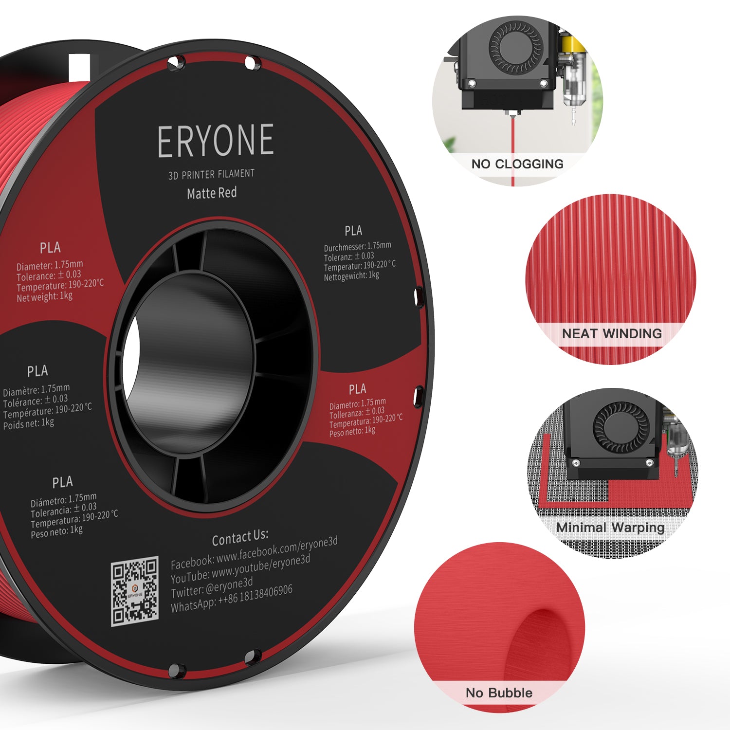 ERYONE Filament PLA mat, 1.75mm Filament pour imprimante 3D, 1KG(2.2LBS)/ Bobine