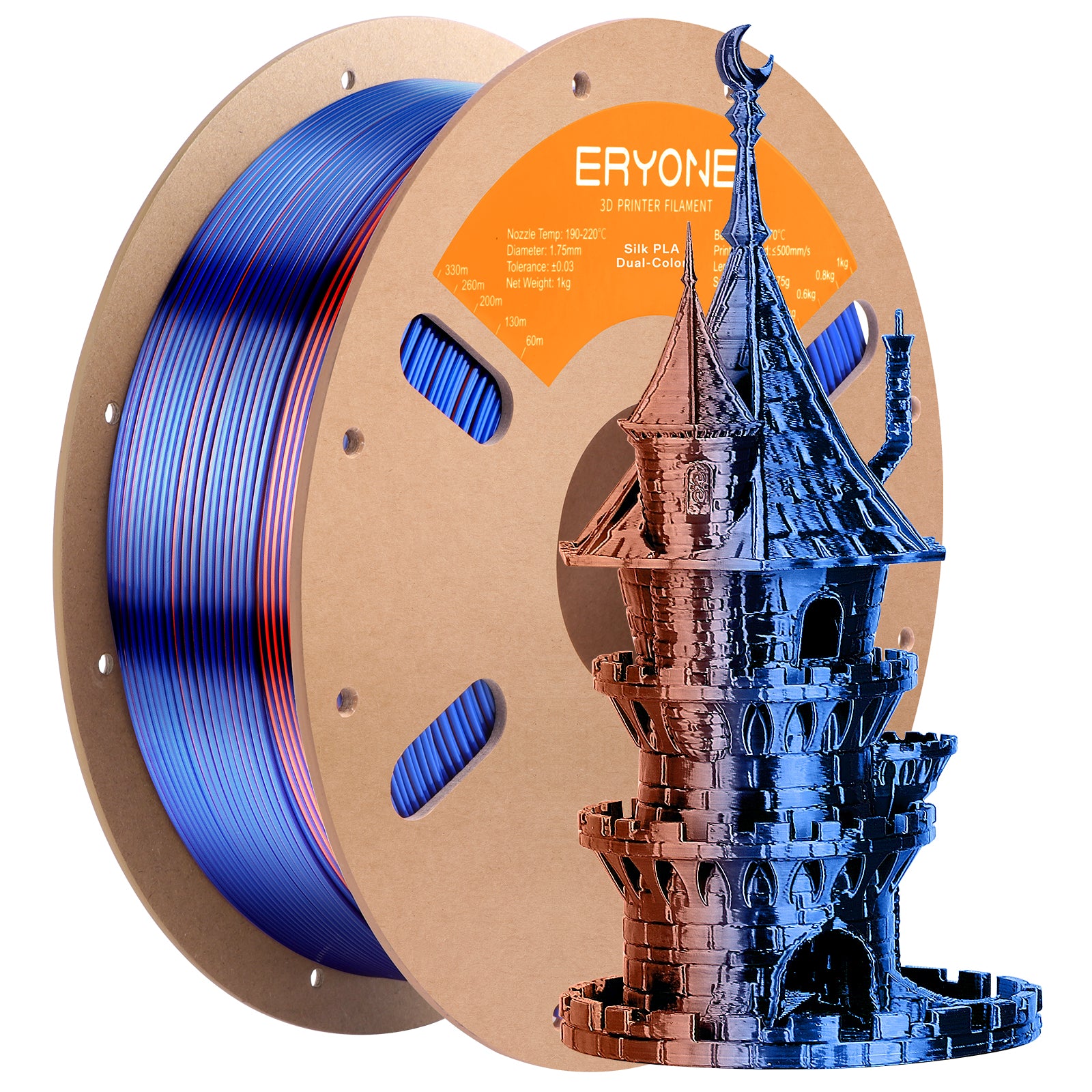 ERYONE 1kg (2.2LBS)/Spool 1.75mm Silk Dual-Color PLA Filament for 3D Printers,Accuracy +/- 0.03 mm