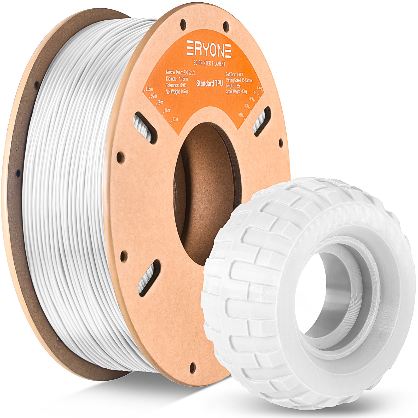 Filament pour imprimante 3D ERYONE 1.75mm TPU, précision dimensionnelle +/- 0.05 mm, 0.5kg (1.1 LB) / Bobine