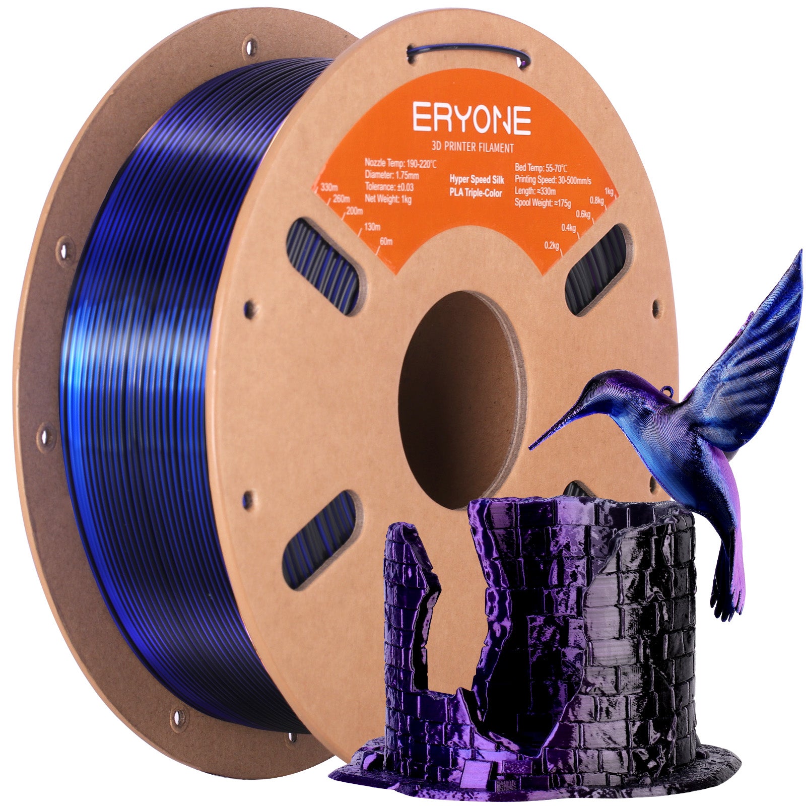 ERYONE Triple-Color Silk PLA Filament for 3D Printers,1kg (2.2LBS)/Spool 1.75mm,Accuracy +/- 0.03 mm