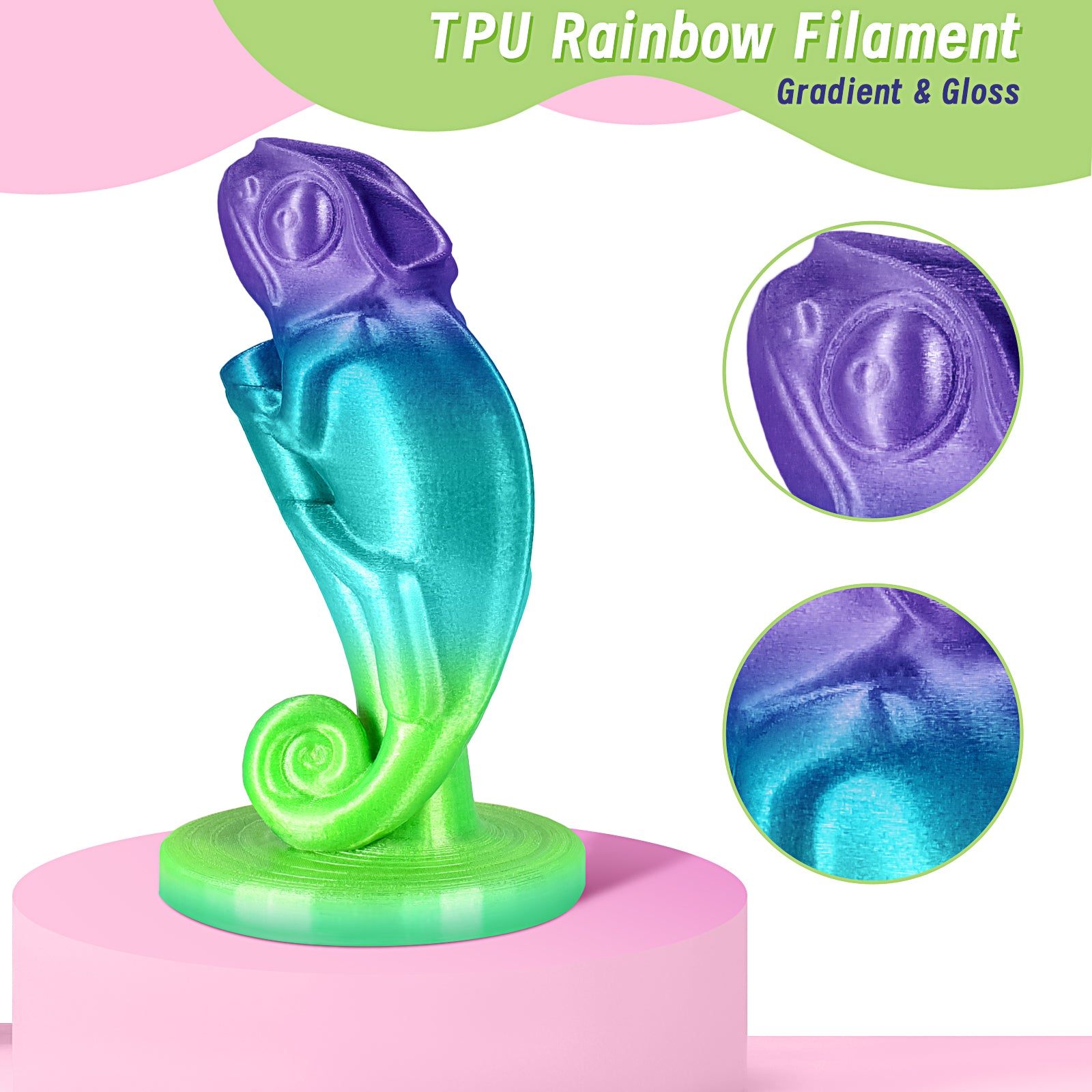 Filament pour imprimante 3D ERYONE 1.75mm Rainbow TPU, précision dimensionnelle +/- 0.05 mm, 0.5kg (1.1 LB) / Bobine