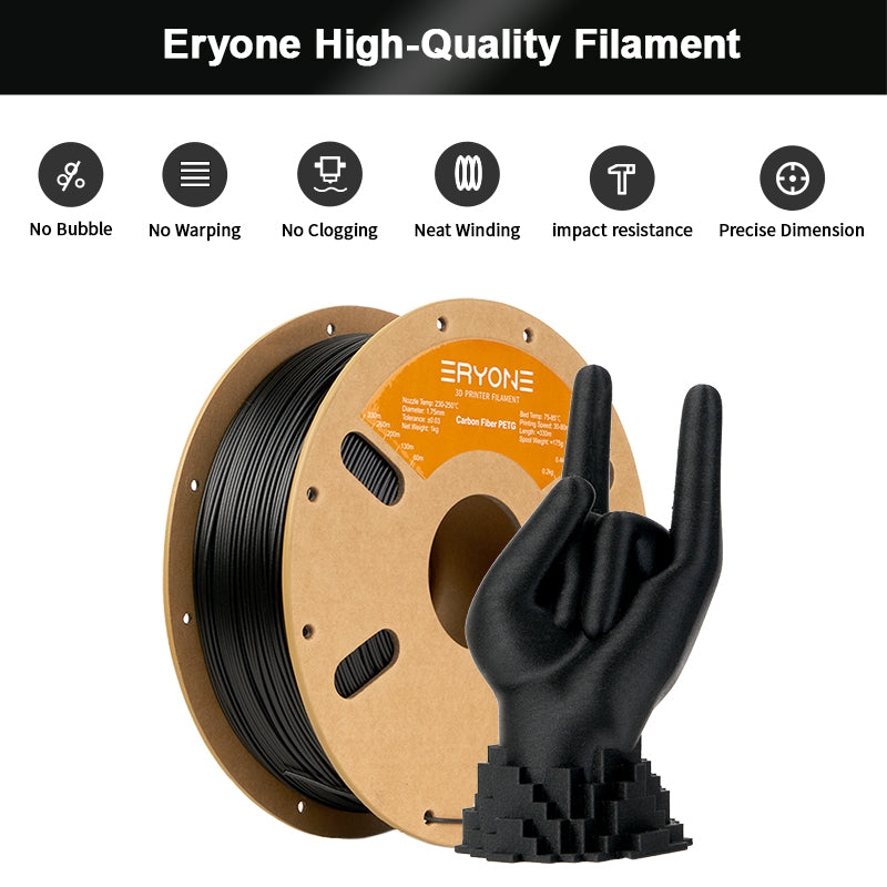 Filament pour imprimante 3D PETG en fibre de carbone ERYONE 1.75mm, précision dimensionnelle +/- 0.05 mm 1kg (2.2LBS)/Spool