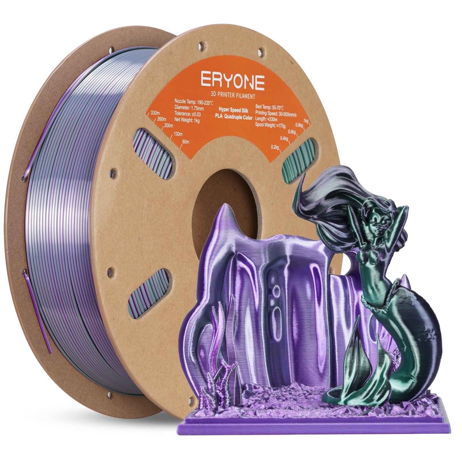 ERYONE High speed Four colors Silk PLA Filament for 3D Printers,1kg (2.2LBS)/Spool 1.75mm,Accuracy +/- 0.03 mm