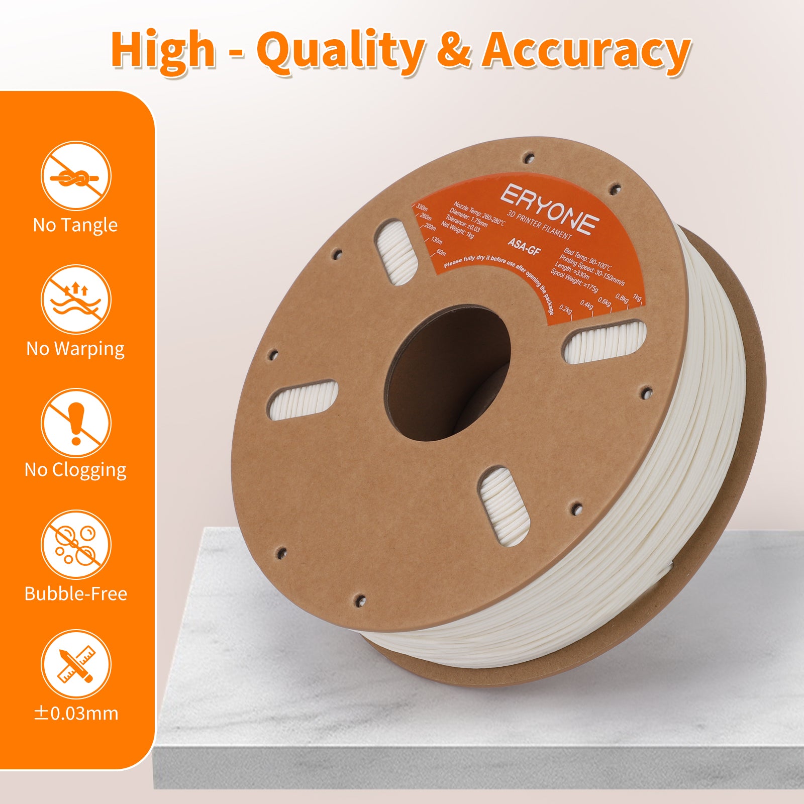 ERYONE ASA Fiberglass 3D Printer Filament 1.75mm, Dimensional Accuracy +/- 0.05 mm 1kg (2.2LBS)/Spool
