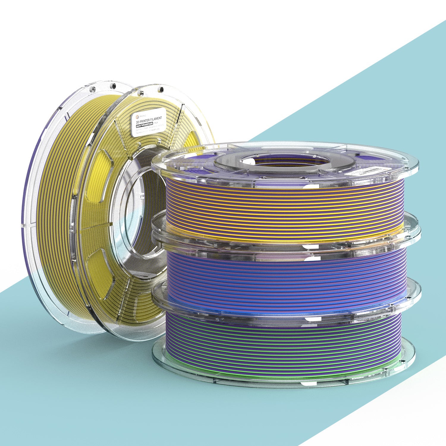 ERYONE 4ROLLS/250g (Total 1KG/2.2LBS) 1.75mm Matte Dual-Color PLA Filament,Accuracy +/- 0.03 mm(Yellow&Purple; Blue&Yellow; Bule&Purple; Green&Purple)