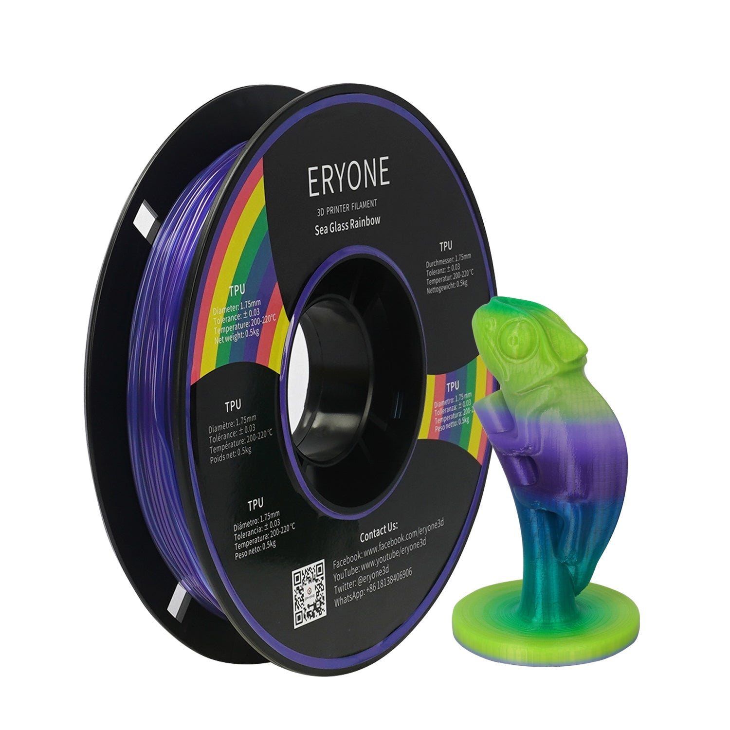 Pre-sale Filament pour imprimante 3D ERYONE 1.75mm TPU, précision dimensionnelle +/- 0.05 mm, 0.5kg (1.1 LB) / Bobine(MOQ:20 Rolls)