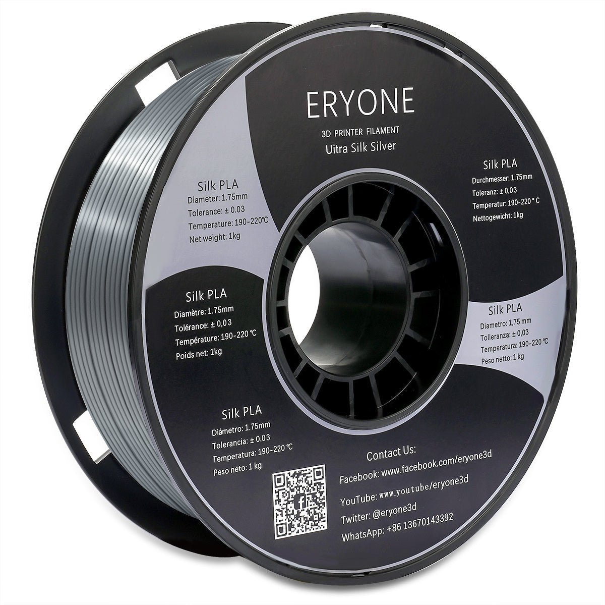 Eryone - Fibre de Carbone Noir - Filament PLA 1.75mm 1Kg - Pour